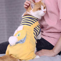 HKM-3488317 Warm and Cute Cat Overalls in Yellow and Green for Small Pets, Anti-Lint Polyester Fabric