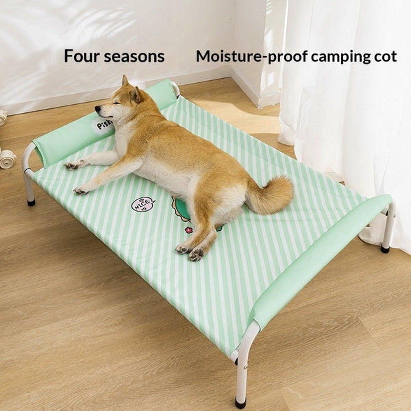 HKM-3488573 Striped Cartoon Camping Bed for Medium to Large Dogs - Oxford Cloth Design, Black and Gray