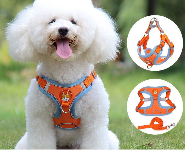 HKM-3489213 Reflective Vest Dog Harness with Leash - Adjustable Chest Strap for Small Dogs