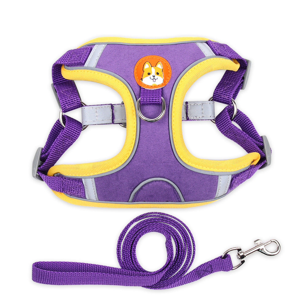 HKM-3489213 Reflective Vest Dog Harness with Leash - Adjustable Chest Strap for Small Dogs