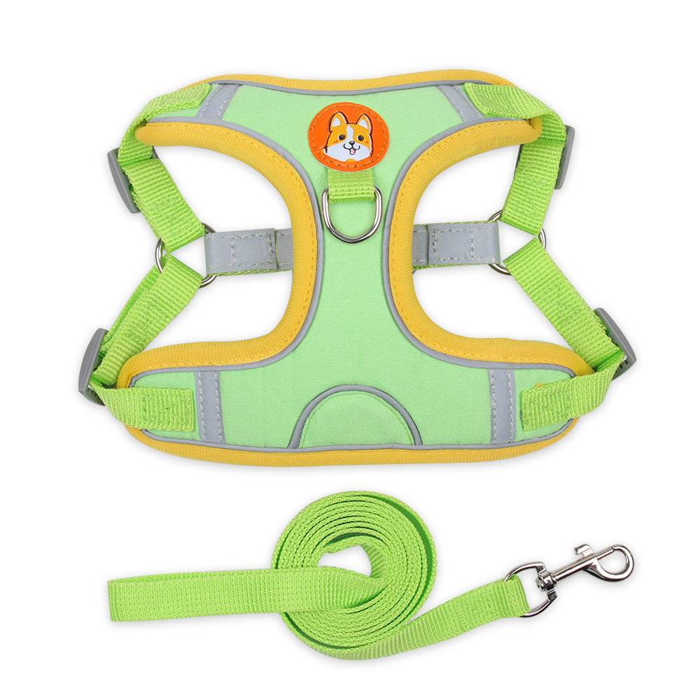HKM-3489213 Reflective Vest Dog Harness with Leash - Adjustable Chest Strap for Small Dogs