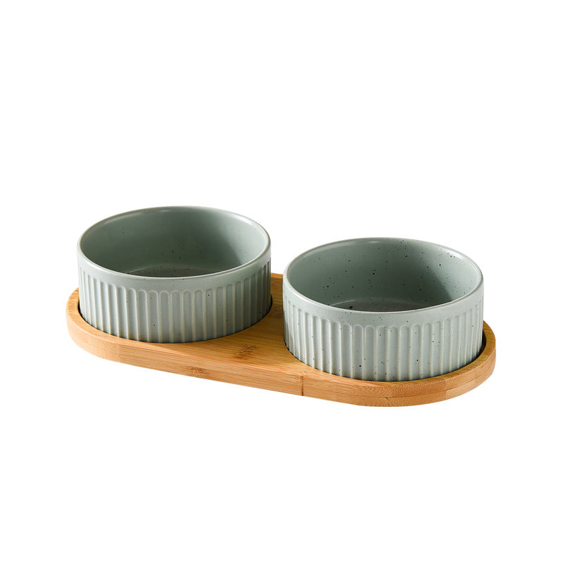 HKM-3490109 Ceramic Dog Food Bowl Set in Multiple Sizes with Coordinating Trays