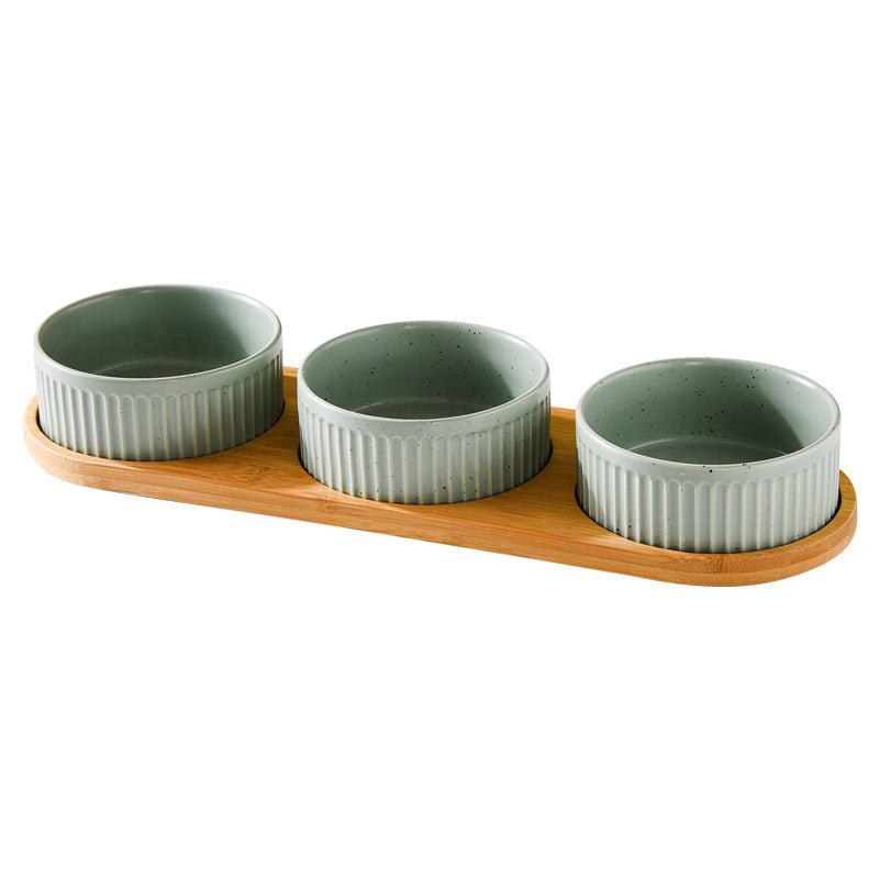 HKM-3490109 Ceramic Dog Food Bowl Set in Multiple Sizes with Coordinating Trays