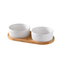 HKM-3490109 Ceramic Dog Food Bowl Set in Multiple Sizes with Coordinating Trays