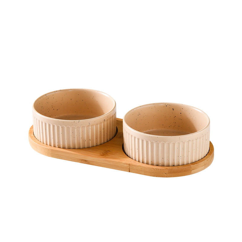 HKM-3490109 Ceramic Dog Food Bowl Set in Multiple Sizes with Coordinating Trays