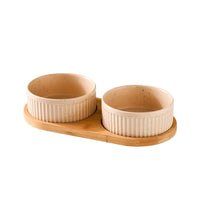 HKM-3490109 Ceramic Dog Food Bowl Set in Multiple Sizes with Coordinating Trays