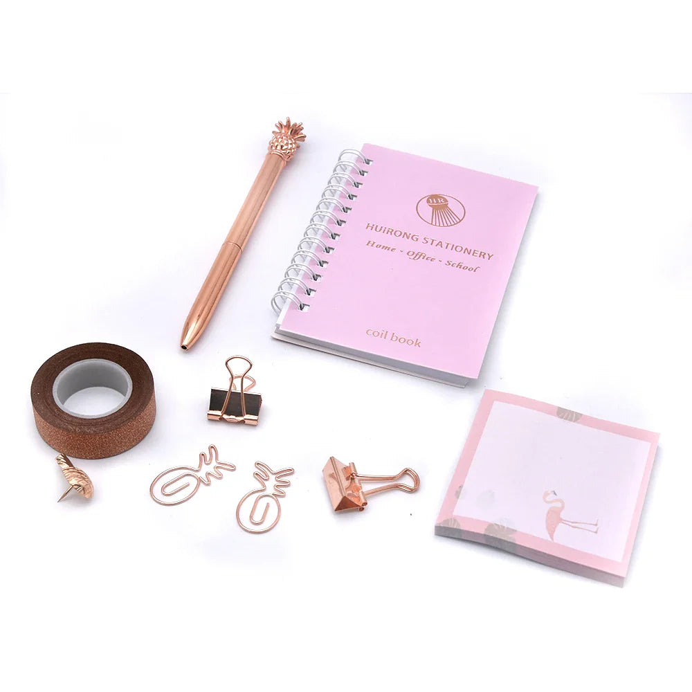 HKM-349011 Kids Stationery Set with Binder Clips, Notepad, Tape, and Paper Clips in Pink and Blue