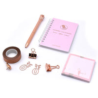 HKM-349011 Kids Stationery Set with Binder Clips, Notepad, Tape, and Paper Clips in Pink and Blue