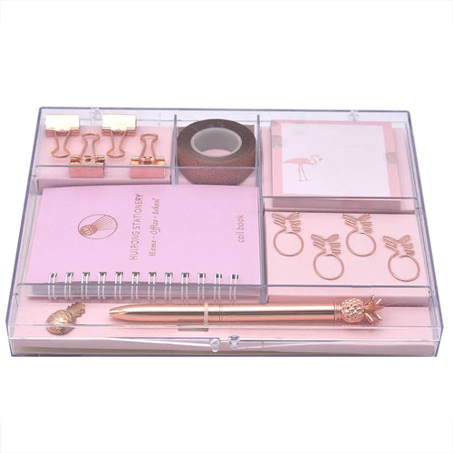HKM-349011 Kids Stationery Set with Binder Clips, Notepad, Tape, and Paper Clips in Pink and Blue
