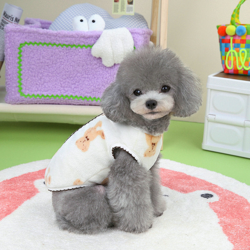 HKM-3490493 Crescent Bear Warm Fluffy Vest for Dogs ¨C Cozy Teddy Style Pet Clothing in Beige and Black Coffee