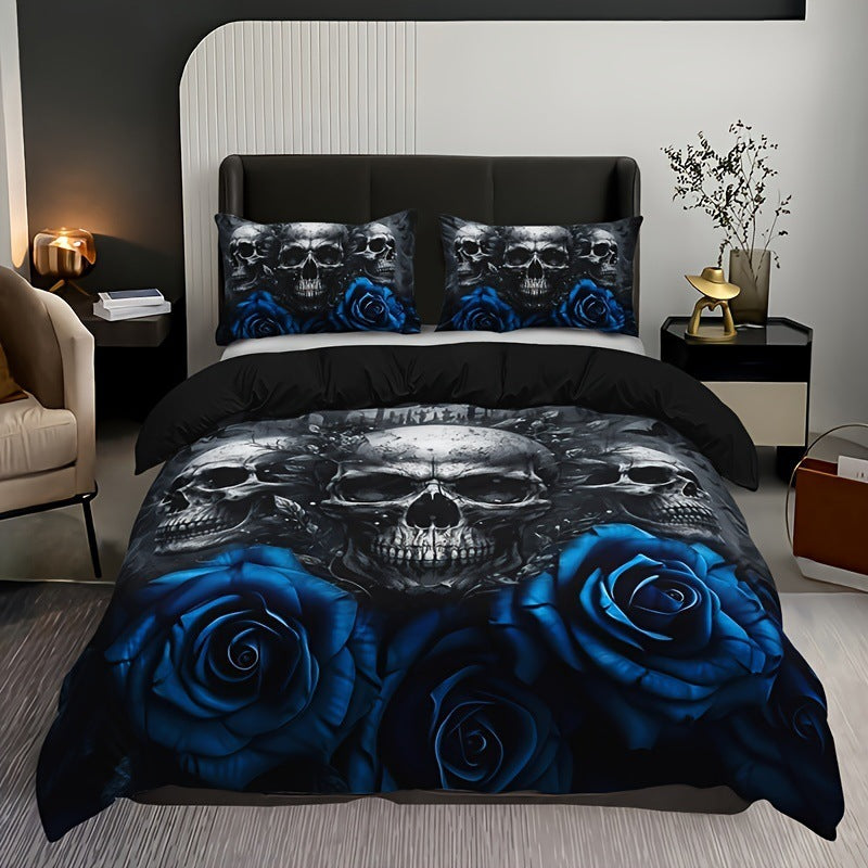 HKM-349203 Cartoon Anime Rose Skull Bedding Set - Available in Multiple Sizes
