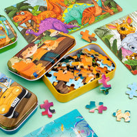 HKM-349331 60-Piece Educational Dinosaur Jigsaw Puzzle for Kids - Iron Box Wooden Puzzle Toys