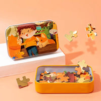 HKM-349331 60-Piece Educational Dinosaur Jigsaw Puzzle for Kids - Iron Box Wooden Puzzle Toys