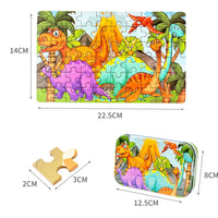 HKM-349331 60-Piece Educational Dinosaur Jigsaw Puzzle for Kids - Iron Box Wooden Puzzle Toys
