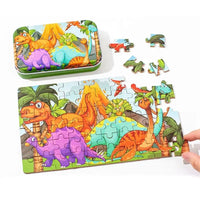 HKM-349331 60-Piece Educational Dinosaur Jigsaw Puzzle for Kids - Iron Box Wooden Puzzle Toys