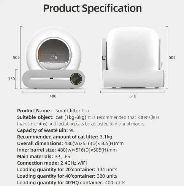 HKM-349331 Smart Self-Cleaning Cat Litter Box with Wi-Fi and Odor Control, 65L Capacity