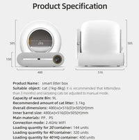HKM-349331 Smart Self-Cleaning Cat Litter Box with Wi-Fi and Odor Control, 65L Capacity