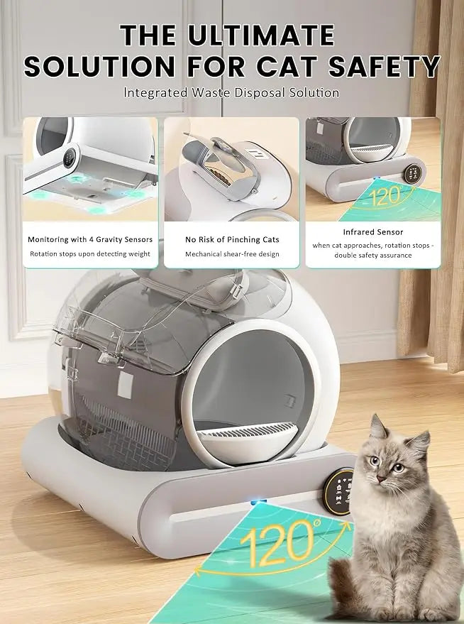 HKM-349331 Smart Self-Cleaning Cat Litter Box with Wi-Fi and Odor Control, 65L Capacity