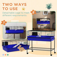 HKM-3493565 Two-Story Small Animal Cage with Removable Stand, Wheels, and Integrated Shelf - 39" x 20.5" x 36.5" - Blue