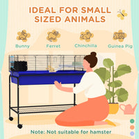HKM-3493565 Two-Story Small Animal Cage with Removable Stand, Wheels, and Integrated Shelf - 39" x 20.5" x 36.5" - Blue
