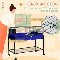HKM-3493565 Two-Story Small Animal Cage with Removable Stand, Wheels, and Integrated Shelf - 39" x 20.5" x 36.5" - Blue