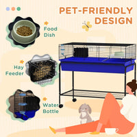 HKM-3493565 Two-Story Small Animal Cage with Removable Stand, Wheels, and Integrated Shelf - 39" x 20.5" x 36.5" - Blue