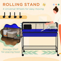 HKM-3493565 Two-Story Small Animal Cage with Removable Stand, Wheels, and Integrated Shelf - 39" x 20.5" x 36.5" - Blue
