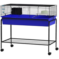 HKM-3493565 Two-Story Small Animal Cage with Removable Stand, Wheels, and Integrated Shelf - 39" x 20.5" x 36.5" - Blue
