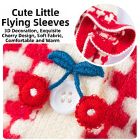 HKM-3494461 Charming Red Knitted Sweater for Small Dogs with Cute Cherry Accent and Flutter Sleeves
