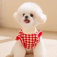 HKM-3494461 Charming Red Knitted Sweater for Small Dogs with Cute Cherry Accent and Flutter Sleeves