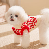 HKM-3494461 Charming Red Knitted Sweater for Small Dogs with Cute Cherry Accent and Flutter Sleeves