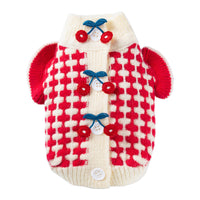 HKM-3494461 Charming Red Knitted Sweater for Small Dogs with Cute Cherry Accent and Flutter Sleeves