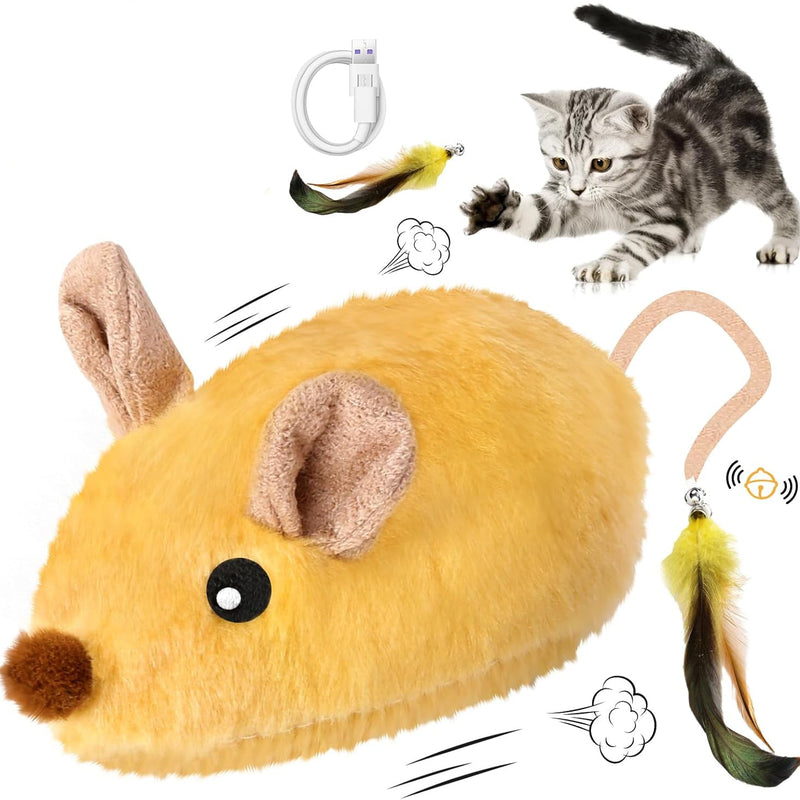 HKM-349651 Interactive Cat Toys Mouse For Indoor Cats Rechargeable LED Cat Mouse Toy Feather Bell Tail Lifelike Electric Automatic Moving Mouse Cat Toy For All Breeds Cat Boredom Exercise