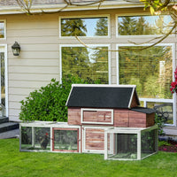 HKM-3499325 Spacious Wooden Chicken Coop with Nesting Box and Double Runs, Durable Fir Wood Construction