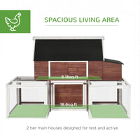 HKM-3499325 Spacious Wooden Chicken Coop with Nesting Box and Double Runs, Durable Fir Wood Construction