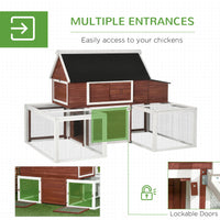 HKM-3499325 Spacious Wooden Chicken Coop with Nesting Box and Double Runs, Durable Fir Wood Construction