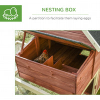 HKM-3499325 Spacious Wooden Chicken Coop with Nesting Box and Double Runs, Durable Fir Wood Construction