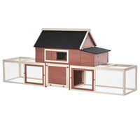 HKM-3499325 Spacious Wooden Chicken Coop with Nesting Box and Double Runs, Durable Fir Wood Construction
