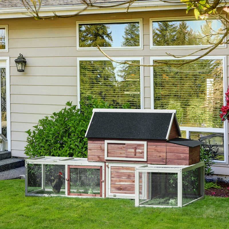 HKM-3499325 Spacious Wooden Chicken Coop with Nesting Box and Double Runs, Durable Fir Wood Construction