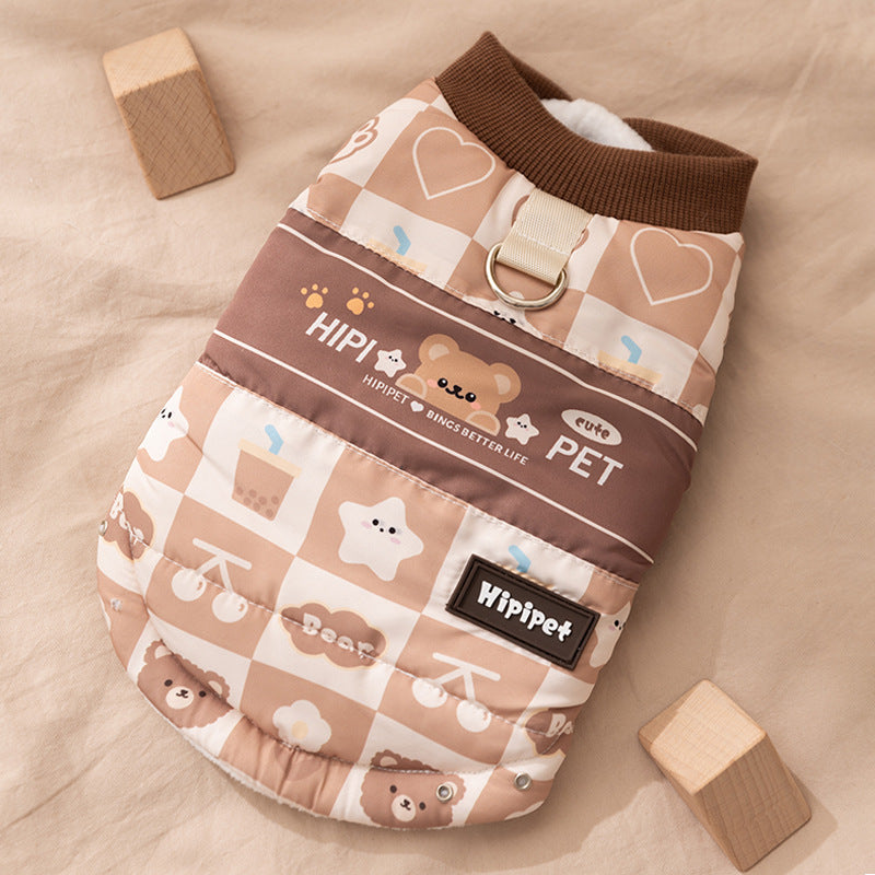 HKM-3500221 Cozy Quilted Two-Legged Pet Vest for Cats and Dogs - Retro Prints for Autumn and Winter