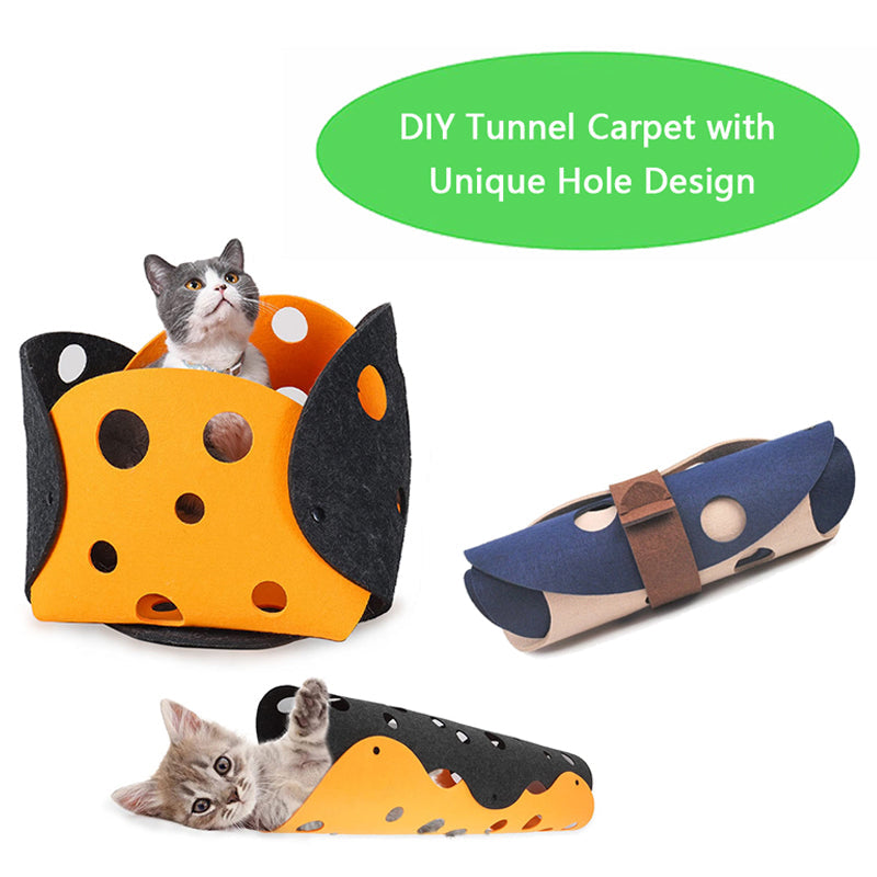 HKM-3500733 Collapsible Cat Tunnel with Interactive Peepholes and Soft Felt Material for Kittens and Small Pets