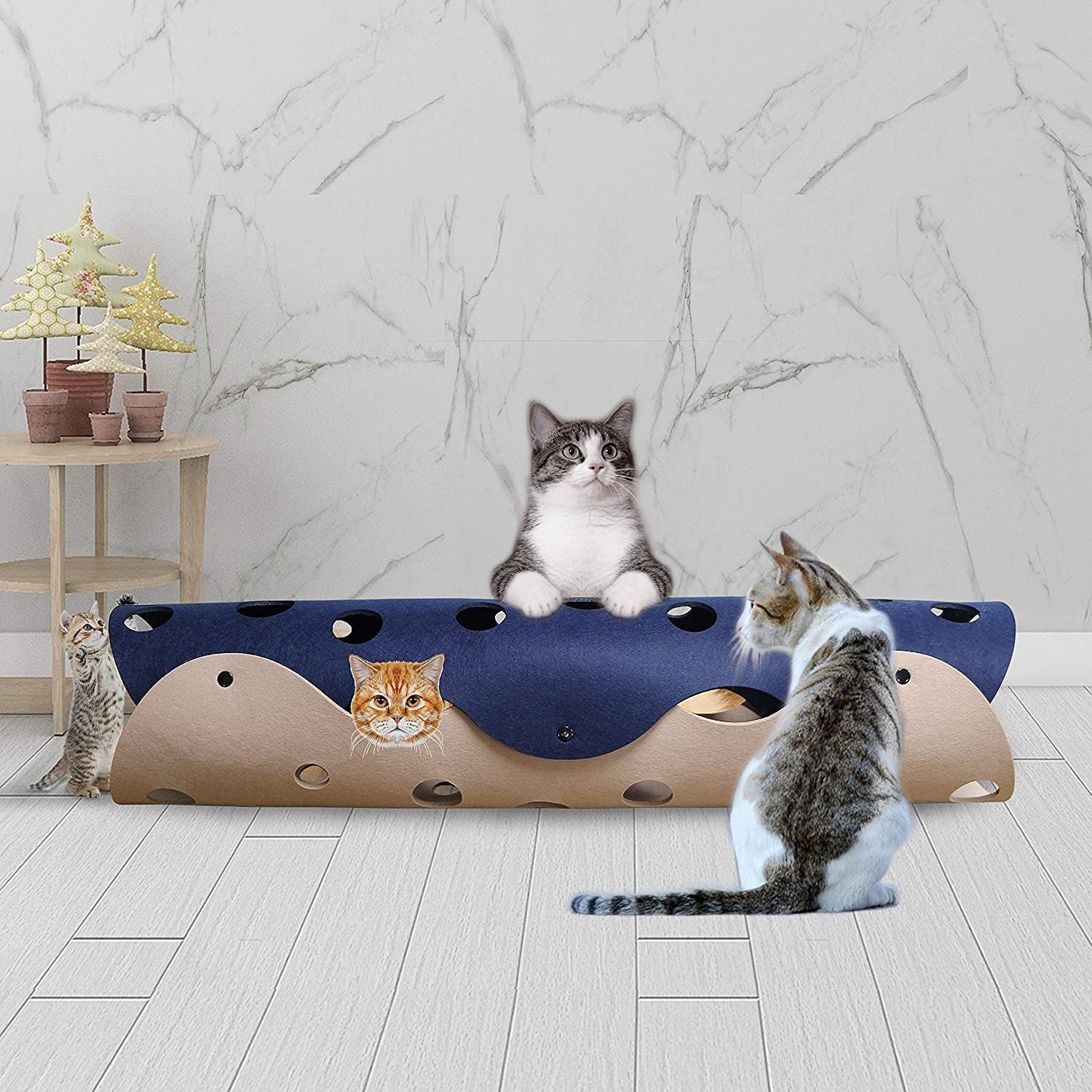HKM-3500733 Collapsible Cat Tunnel with Interactive Peepholes and Soft Felt Material for Kittens and Small Pets
