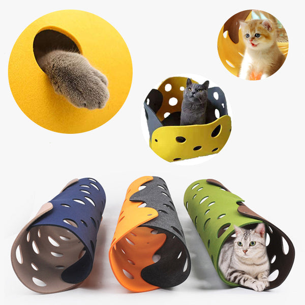 HKM-3500733 Collapsible Cat Tunnel with Interactive Peepholes and Soft Felt Material for Kittens and Small Pets