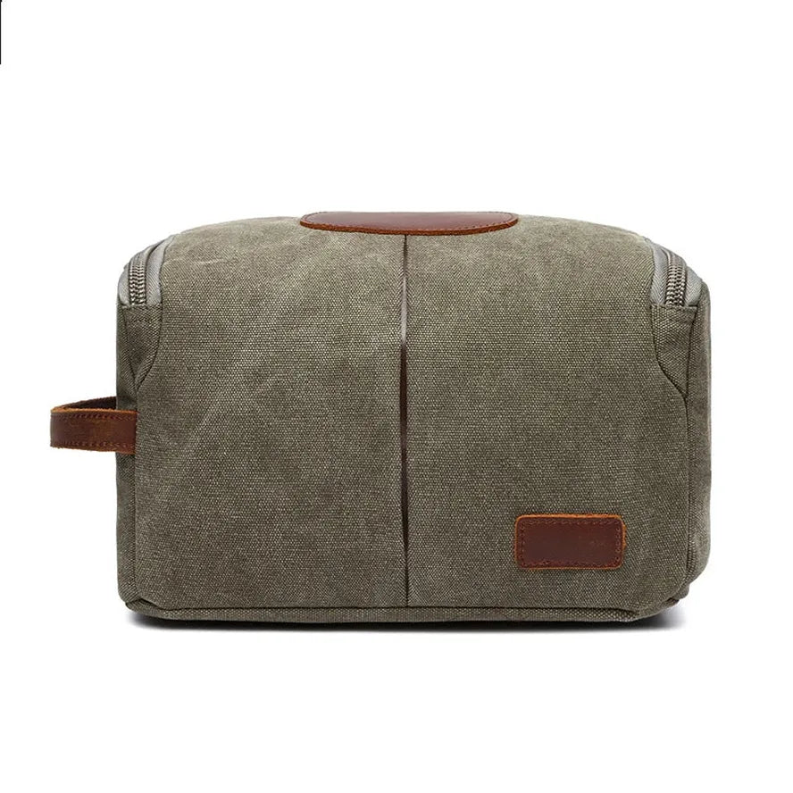 HKM-350099 Large Capacity Portable Makeup Bag - Multi-functional Travel Storage Bag in Durable Waxed Canvas and Leather
