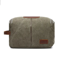 HKM-350099 Large Capacity Portable Makeup Bag - Multi-functional Travel Storage Bag in Durable Waxed Canvas and Leather