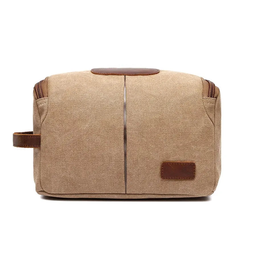 HKM-350099 Large Capacity Portable Makeup Bag - Multi-functional Travel Storage Bag in Durable Waxed Canvas and Leather