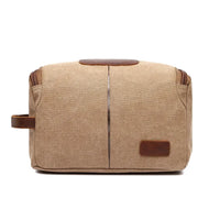 HKM-350099 Large Capacity Portable Makeup Bag - Multi-functional Travel Storage Bag in Durable Waxed Canvas and Leather