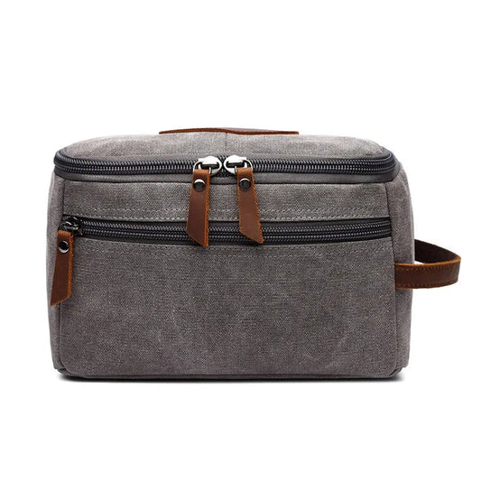 HKM-350099 Large Capacity Portable Makeup Bag - Multi-functional Travel Storage Bag in Durable Waxed Canvas and Leather