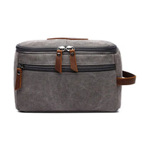 HKM-350099 Large Capacity Portable Makeup Bag - Multi-functional Travel Storage Bag in Durable Waxed Canvas and Leather
