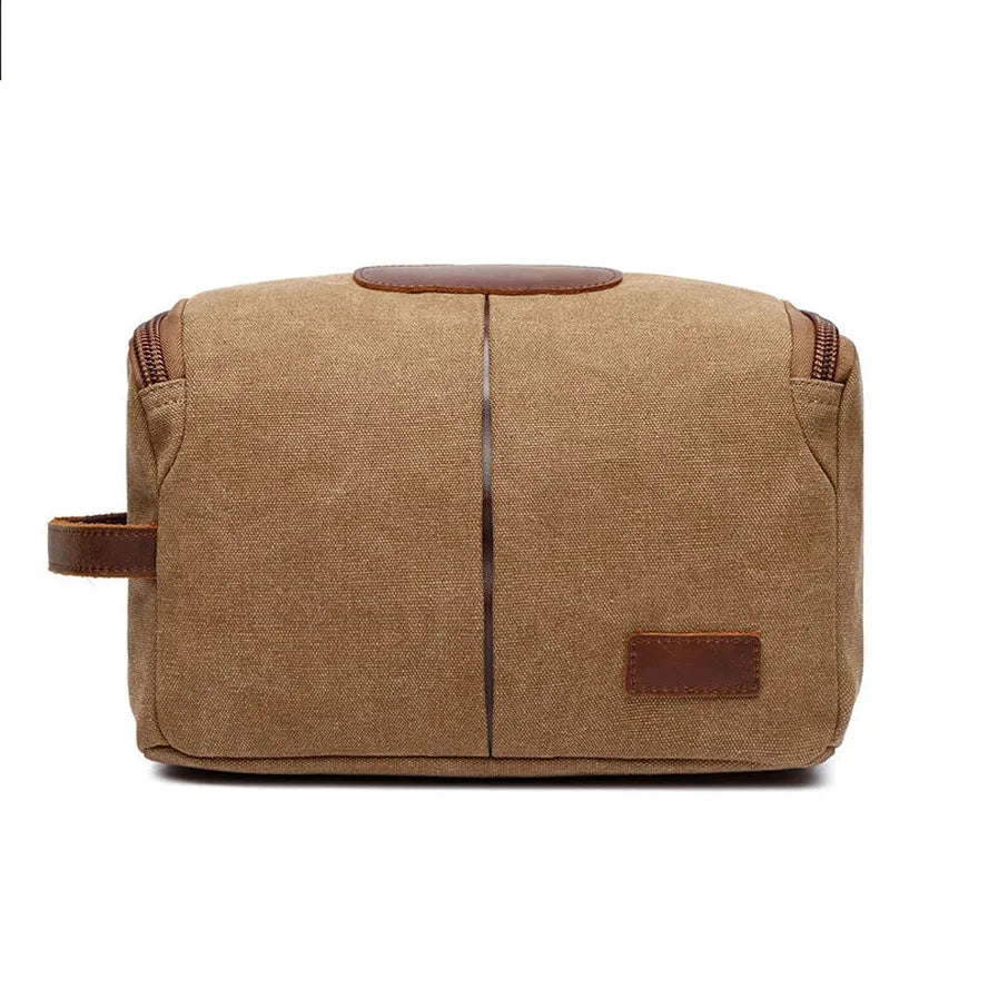 HKM-350099 Large Capacity Portable Makeup Bag - Multi-functional Travel Storage Bag in Durable Waxed Canvas and Leather